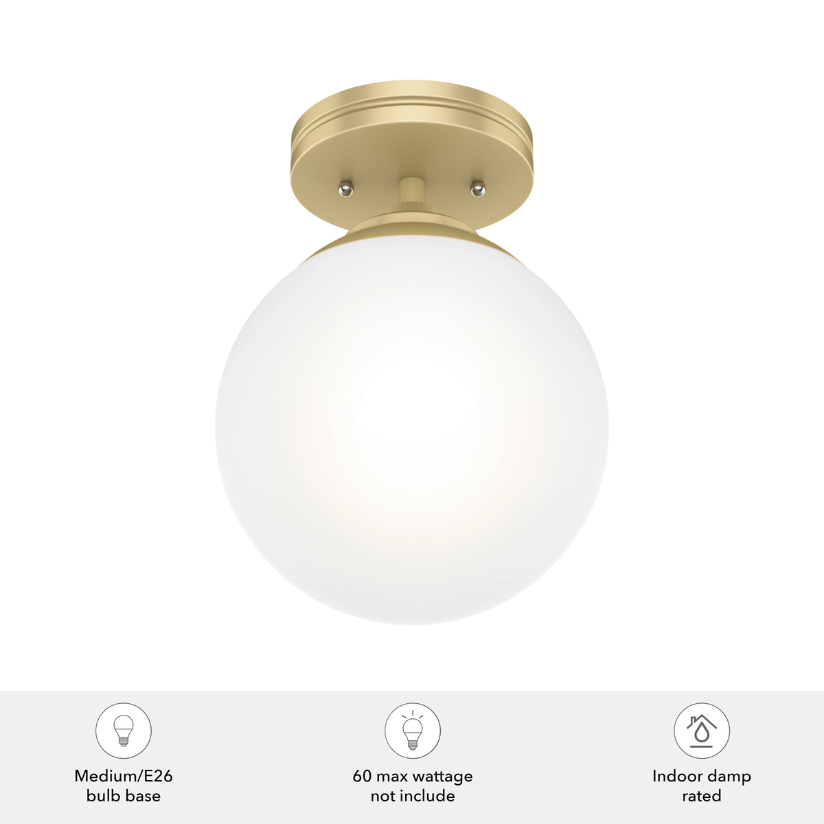 Hepburn 8-inch 1-light Modern Brass Semi-Flush Mount with Cased White Glass