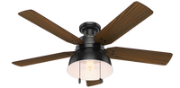 52 inch Mill Valley Matte Black Low Profile Damp Rated Ceiling Fan with LED Light Kit and Pull Chain