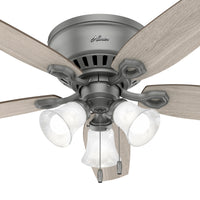 52 inch Builder Matte Silver Low Profile Ceiling Fan with LED Light Kit and Pull Chain