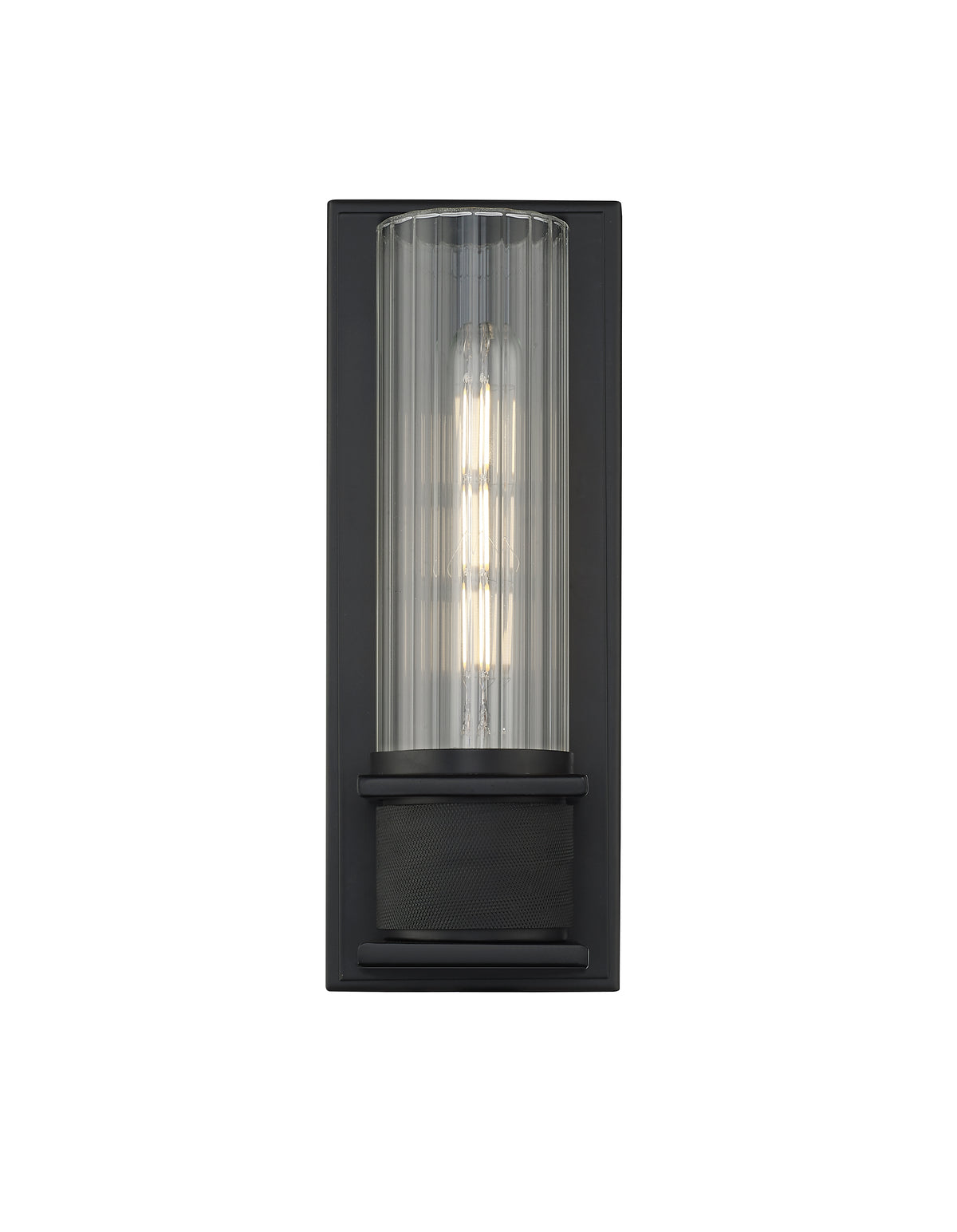 12-inch Matte Black 1-Light Clear Striped Glass Wall Sconce