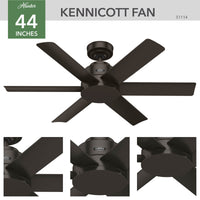 44 inch Kennicott Premier Bronze Damp Rated Ceiling Fan and Wall Control