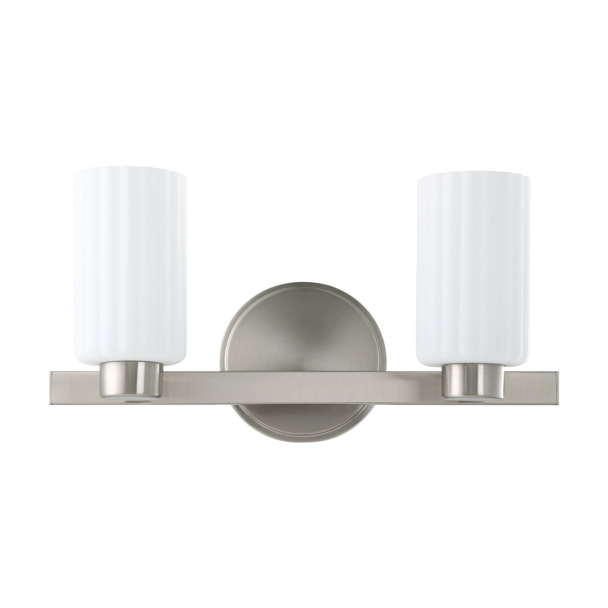 Bedminster 14-inch 2-light Brushed Nickel Vanity Light with Etched Opal Ribbed Glass Shades