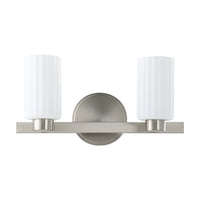 Bedminster 14-inch 2-light Brushed Nickel Vanity Light with Etched Opal Ribbed Glass Shades
