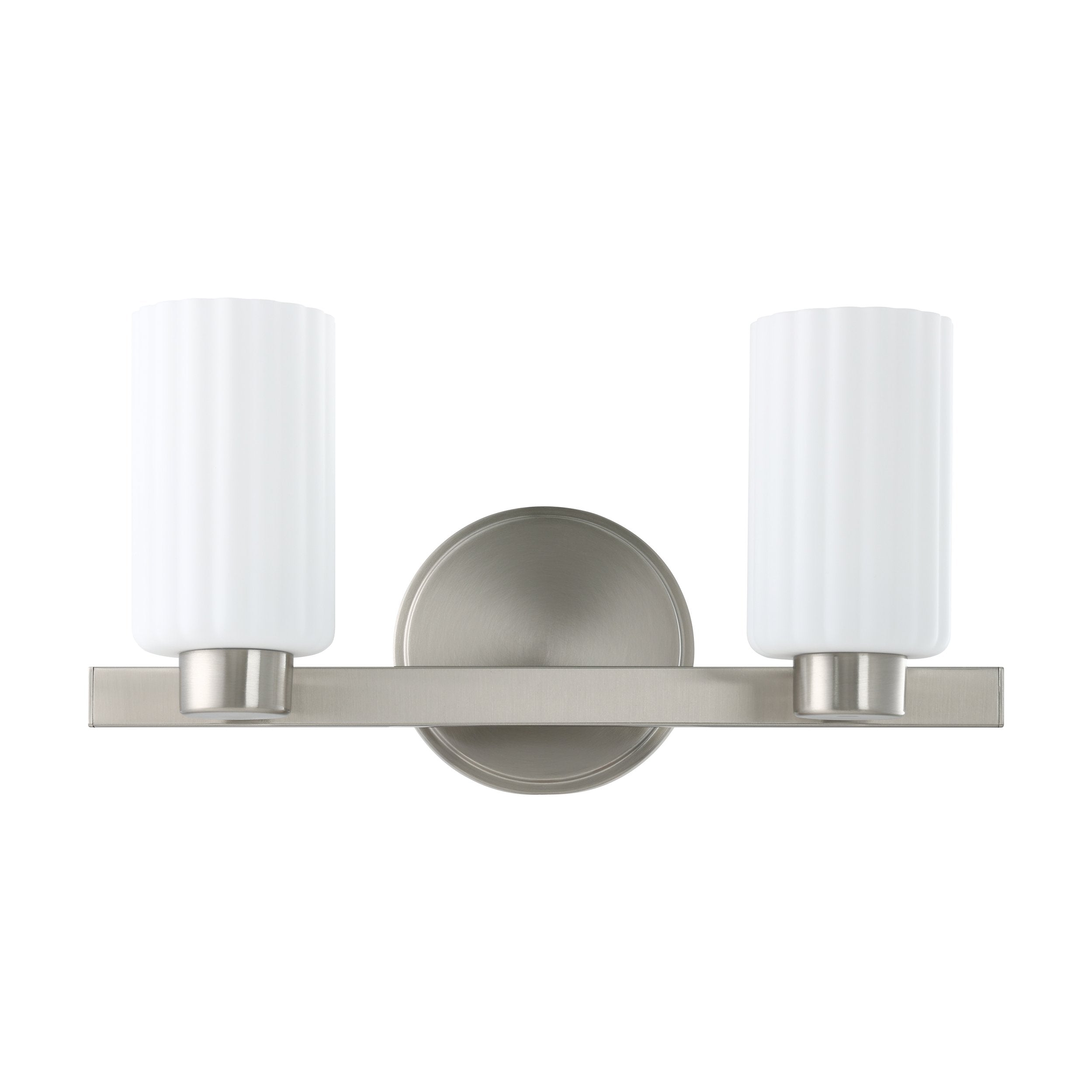 Bedminster 14-inch 2-light Brushed Nickel Vanity Light with Etched Opal Ribbed Glass Shades