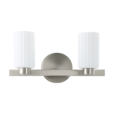 Bedminster 14-inch 2-light Brushed Nickel Vanity Light with Etched Opal Ribbed Glass Shades