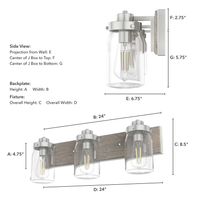 Devon Park 24-inch 3-light Brushed Nickel and Grey Wood Vanity Light with Clear Glass
