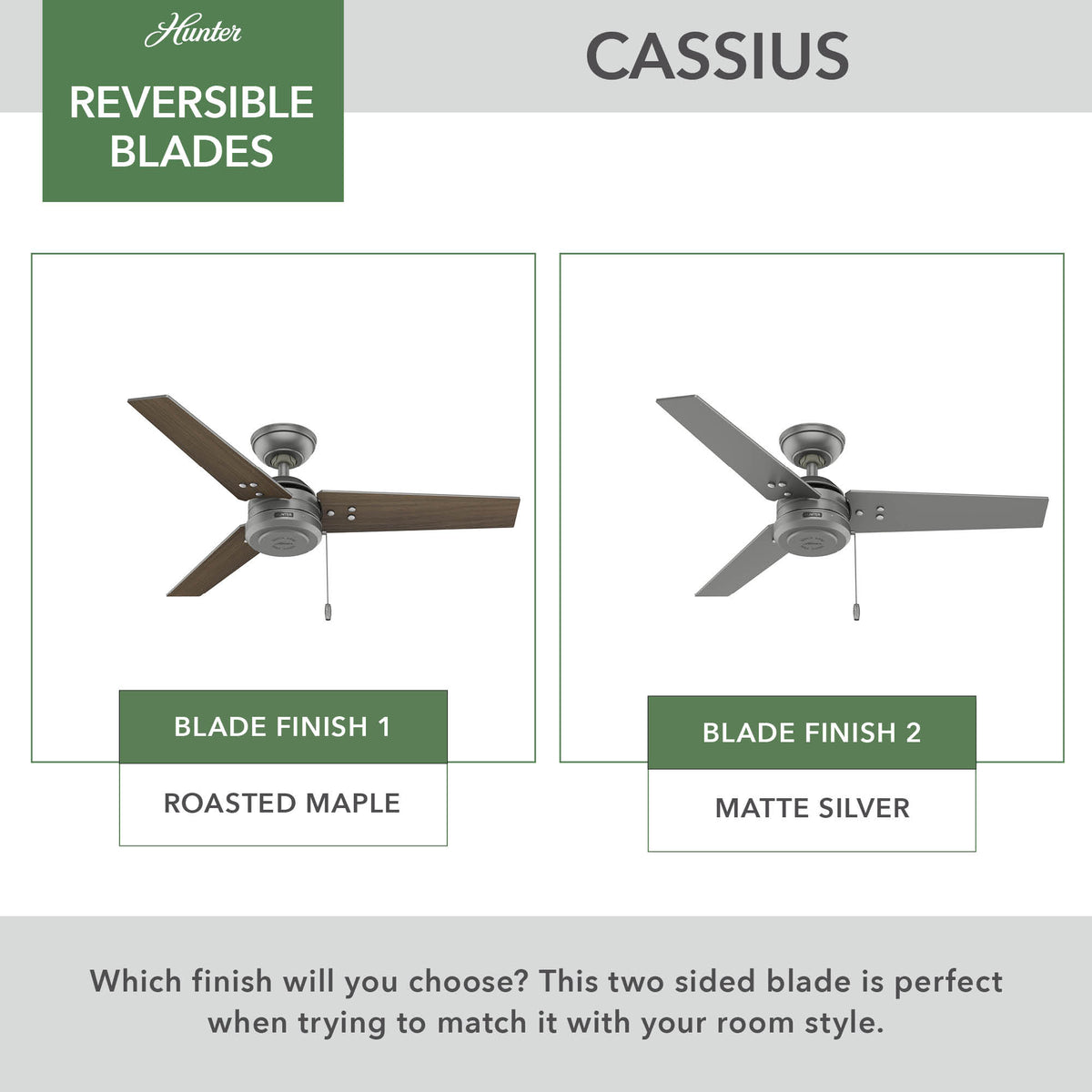 44 inch Cassius Matte Silver Damp Rated Ceiling Fan and Pull Chain