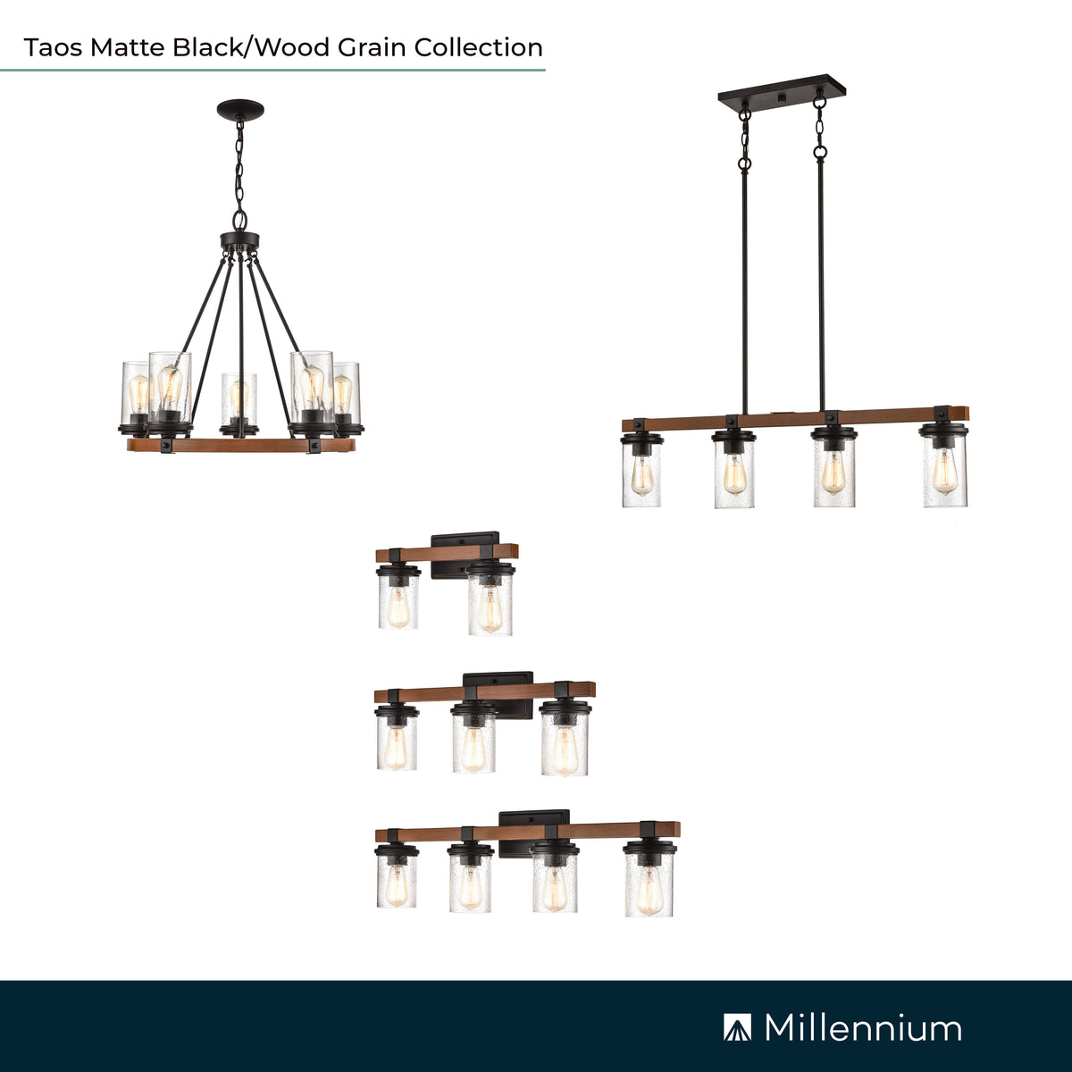 8.5'' Taos Matte Black/Wood Grain 4 Light Linear Chandelier