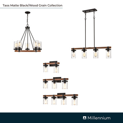 24.5'' Taos Matte Black/Wood Grain 5 Light Chandelier