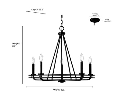 23'' Jody Matte Black 5 Light Chandelier