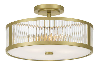 8.75'' Ardezia Vintage BrassClear Ribbed 3 Light Semi-Flush Mount