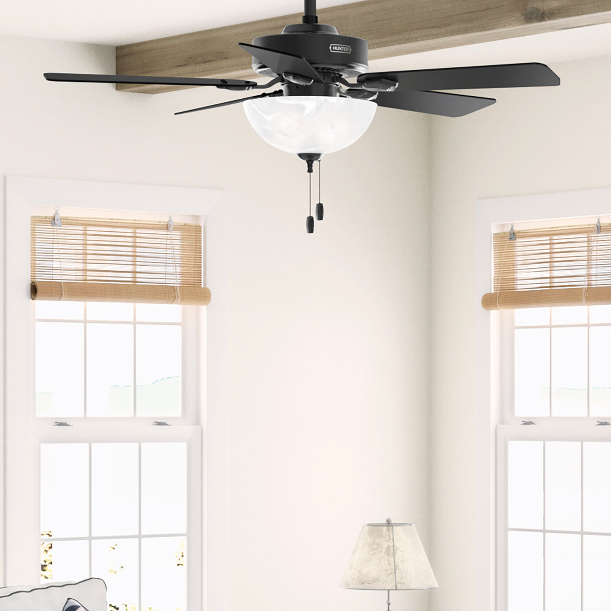 44 inch Swanson ENERGY STAR® Matte Black Ceiling Fan with LED Light Kit and Pull Chain