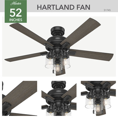 52 inch Hartland Matte Black Ceiling Fan with LED Light Kit and Pull Chain