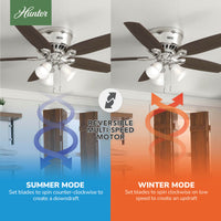 52 inch Builder Brushed Nickel Low Profile Ceiling Fan with LED Light Kit and Pull Chain