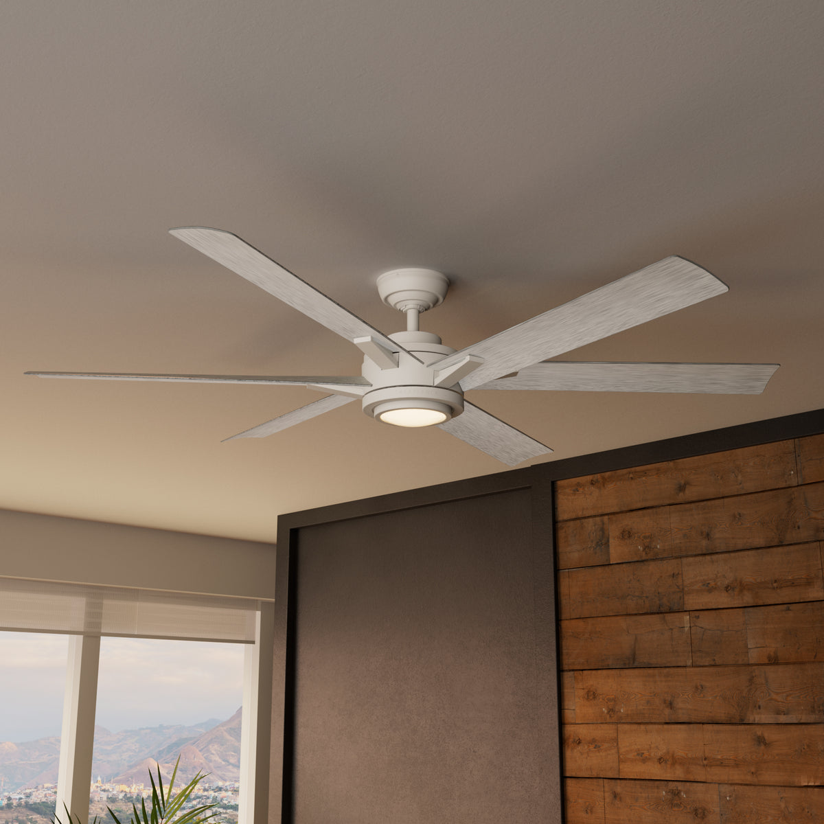 Casablanca 65 inch Melia ENERGY STAR® Fresh White Damp Rated Ceiling Fan with LED Light Kit and Wall Control and Handheld Remote
