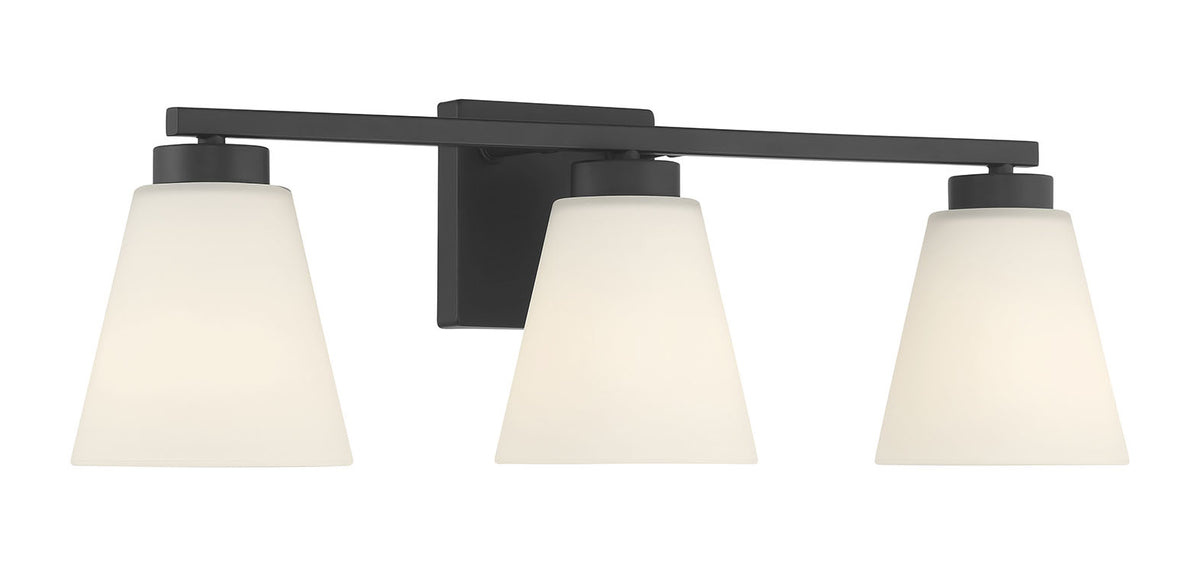 22-inch Strayhan Matte Black 3-Light White Frosted Glass Bathroom Vanity Light