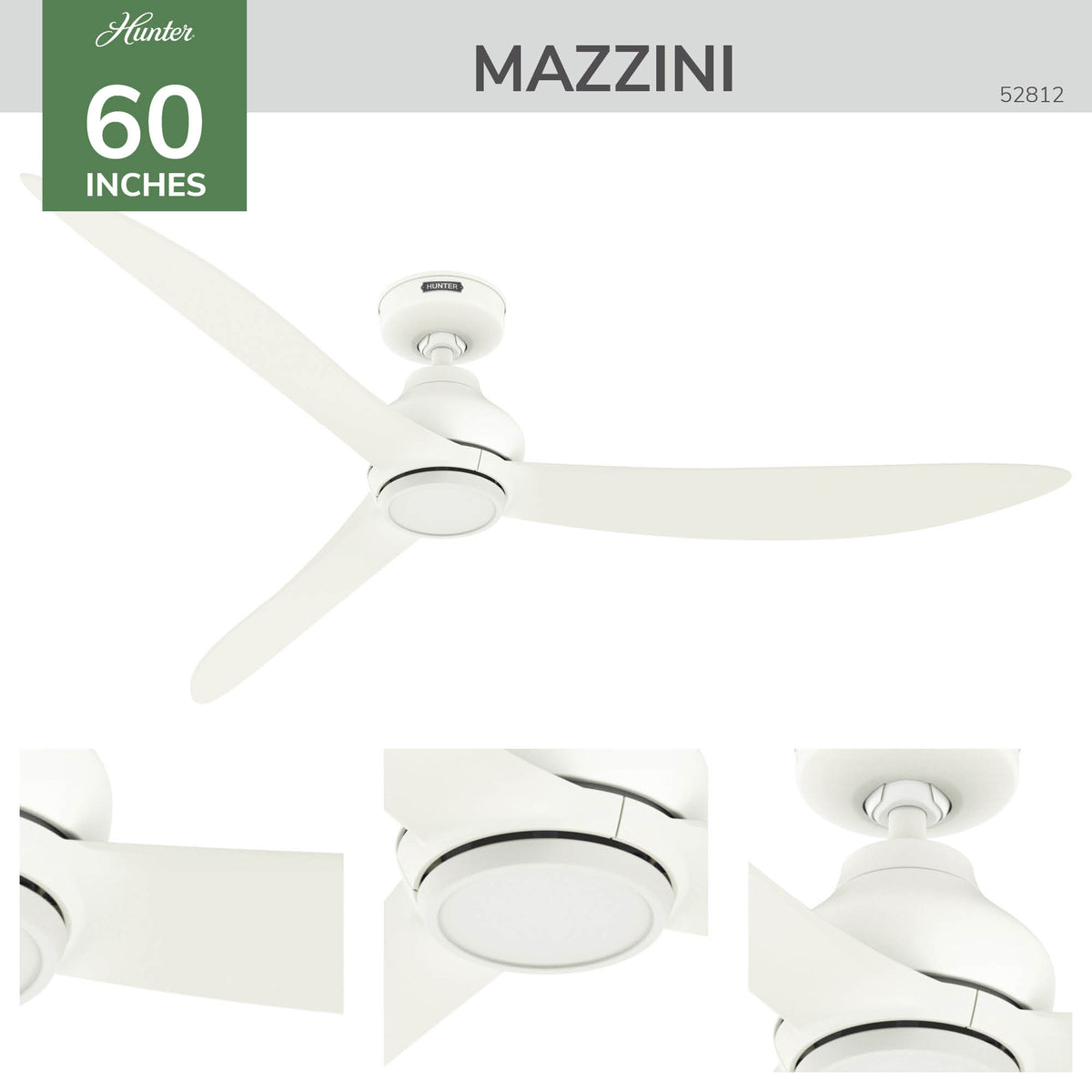 60 inch Mazzini ENERGY STAR® Matte White Damp Rated Ceiling Fan and Handheld Remote