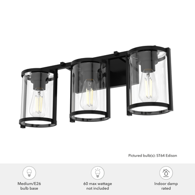 Astwood 24.25-inch 3-light Matte Black Vanity Light with Clear Glass