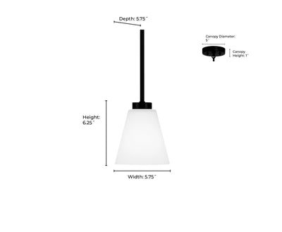 5.75-inch Strayhan Matte Black 1-Light White Frosted Glass Pendant Light