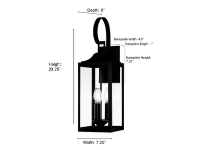 7.25'' Halston Powder Coated Black 3 Light Lantern