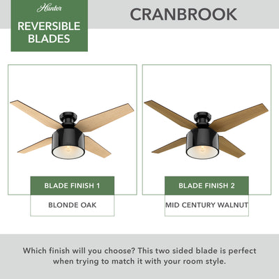 52 inch Cranbrook Gloss Black Low Profile Ceiling Fan with LED Light Kit and Handheld Remote