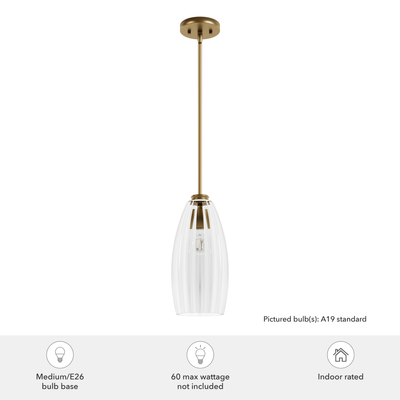 Rossmoor 7-inch 1-light Luxe Gold Pendant with Clear Fluted Glass