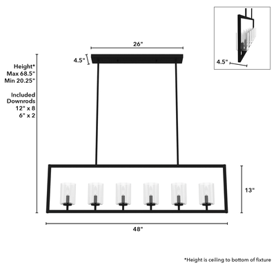 Kerrison 48-inch 6-light Natural Black Iron Linear Chandelier with Seeded Glass