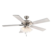 52 Inch Calivane AC Brushed Nickel Indoor Ceiling Fan 5-Blade 4 Lights Reversible