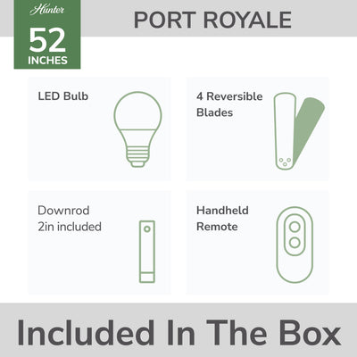 52 inch Port Royale Natural Black Iron Damp Rated Ceiling Fan with LED Light Kit and Handheld Remote