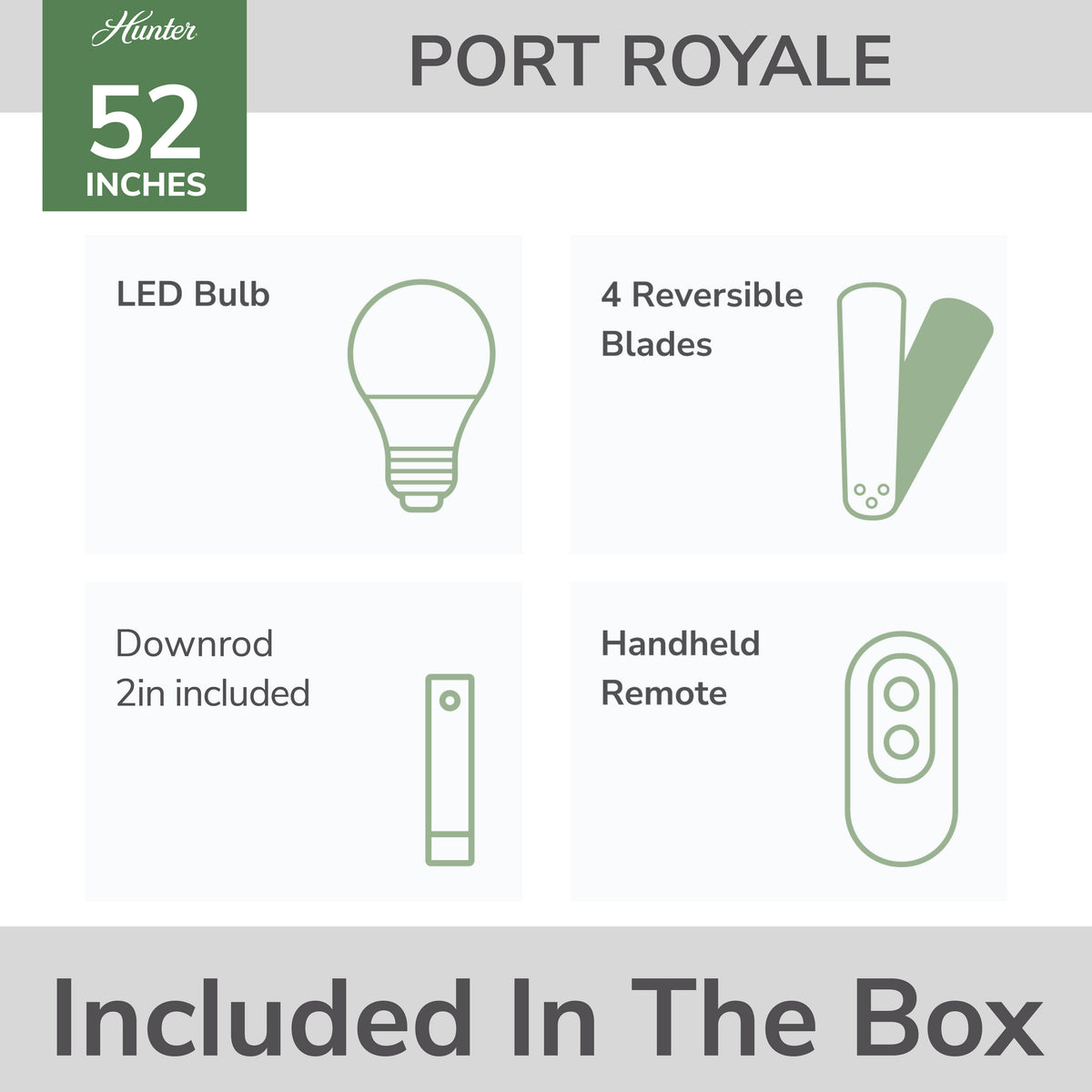52 inch Port Royale Natural Black Iron Damp Rated Ceiling Fan with LED Light Kit and Handheld Remote