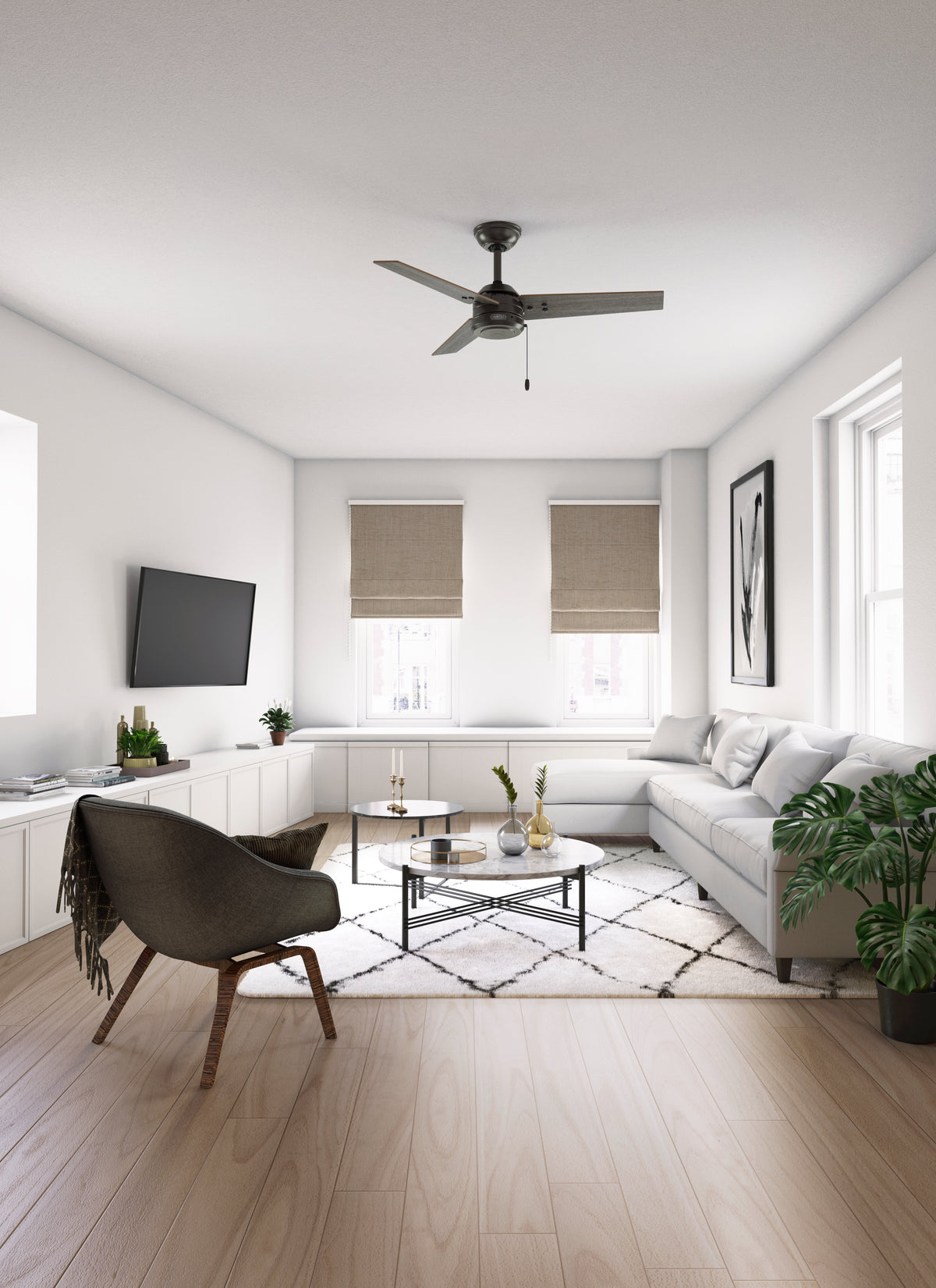 44 inch Cassius Noble Bronze Damp Rated Ceiling Fan and Pull Chain