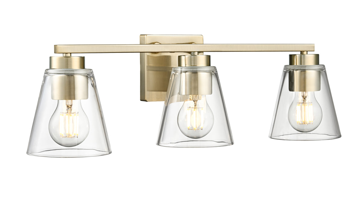22-inch Strayhan Modern Gold 3-Light Clear Glass Bathroom Vanity Light