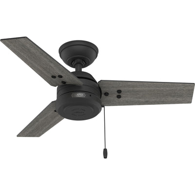 36 inch Cassius Matte Black Damp Rated Ceiling Fan and Pull Chain