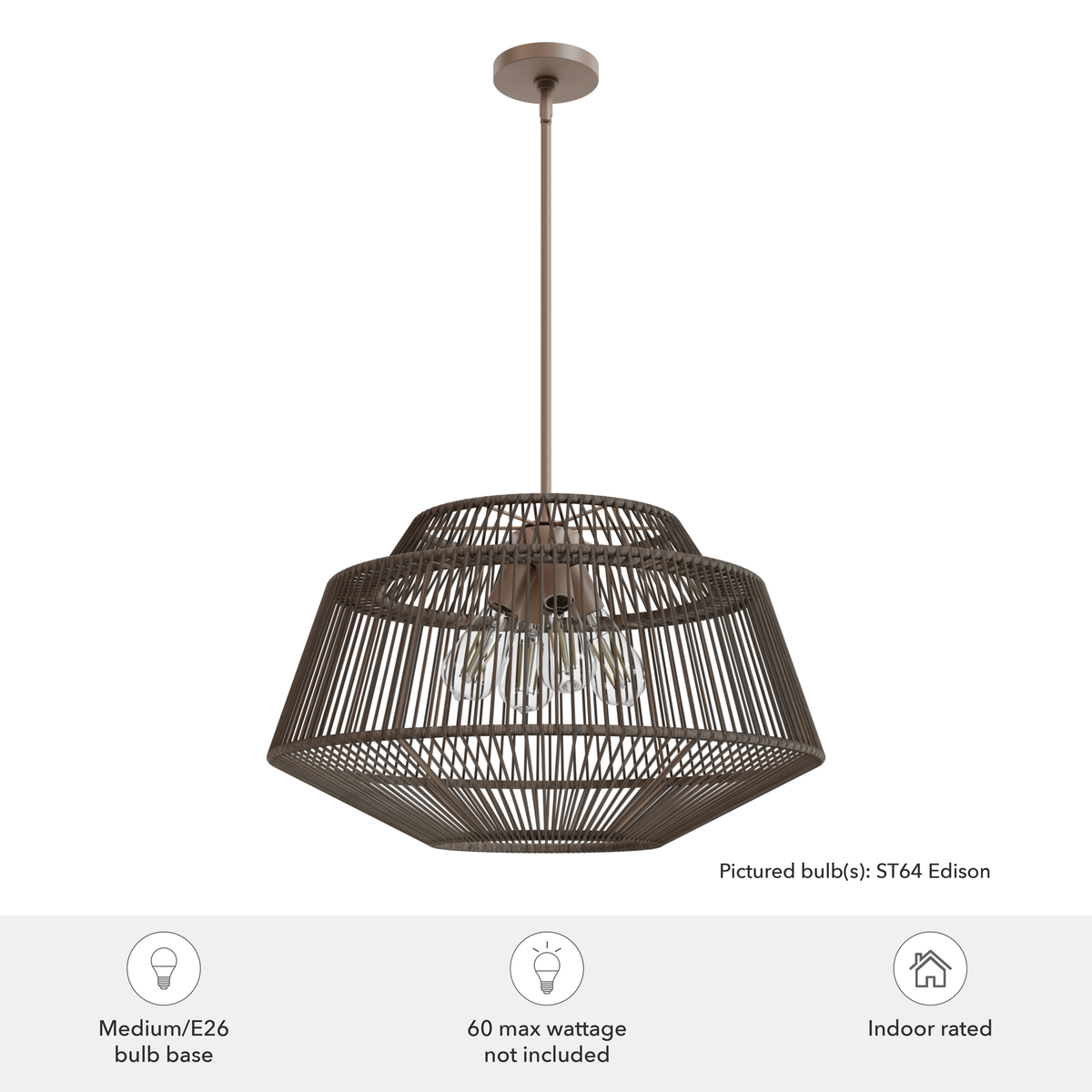 Brookhollow 24.5-inch 4-light Sable Rattan and Sable Pendant with Rattan Shade