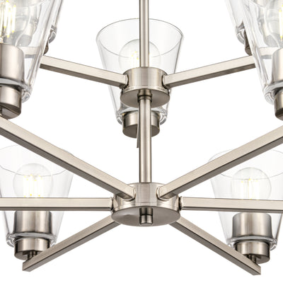 28.5-inch Strayhan Brushed Nickel 9-Light Clear Glass Chandelier