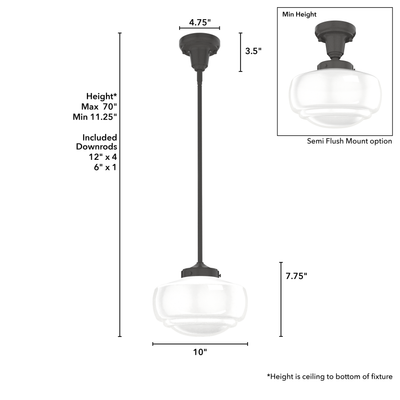 Saddle Creek 10-inch 1-light Noble Bronze Schoolhouse Pendant with Cased White Glass
