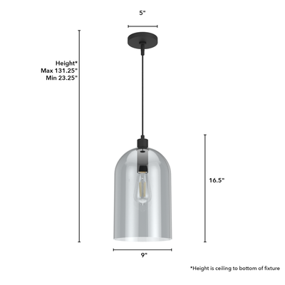 Lochemeade 9-inch 1-light Natural Black Iron Pendant with Smoked Glass
