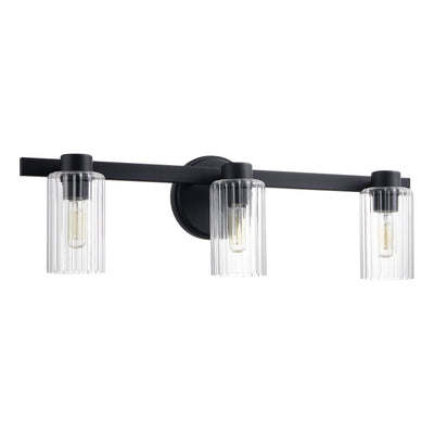 Bedminster 24-inch 3-light Matte Black Vanity Light with Clear Ribbed Glass Shades