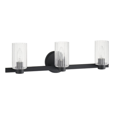 Bedminster 24-inch 3-light Matte Black Vanity Light with Clear Ribbed Glass Shades