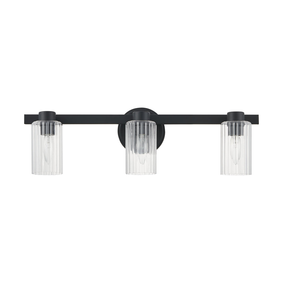 Bedminster 24-inch 3-light Matte Black Vanity Light with Clear Ribbed Glass Shades