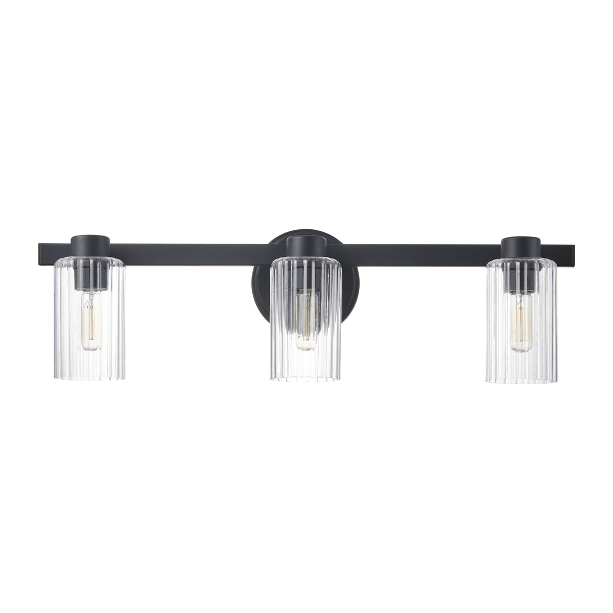 Bedminster 24-inch 3-light Matte Black Vanity Light with Clear Ribbed Glass Shades