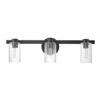 Bedminster 24-inch 3-light Matte Black Vanity Light with Clear Ribbed Glass Shades