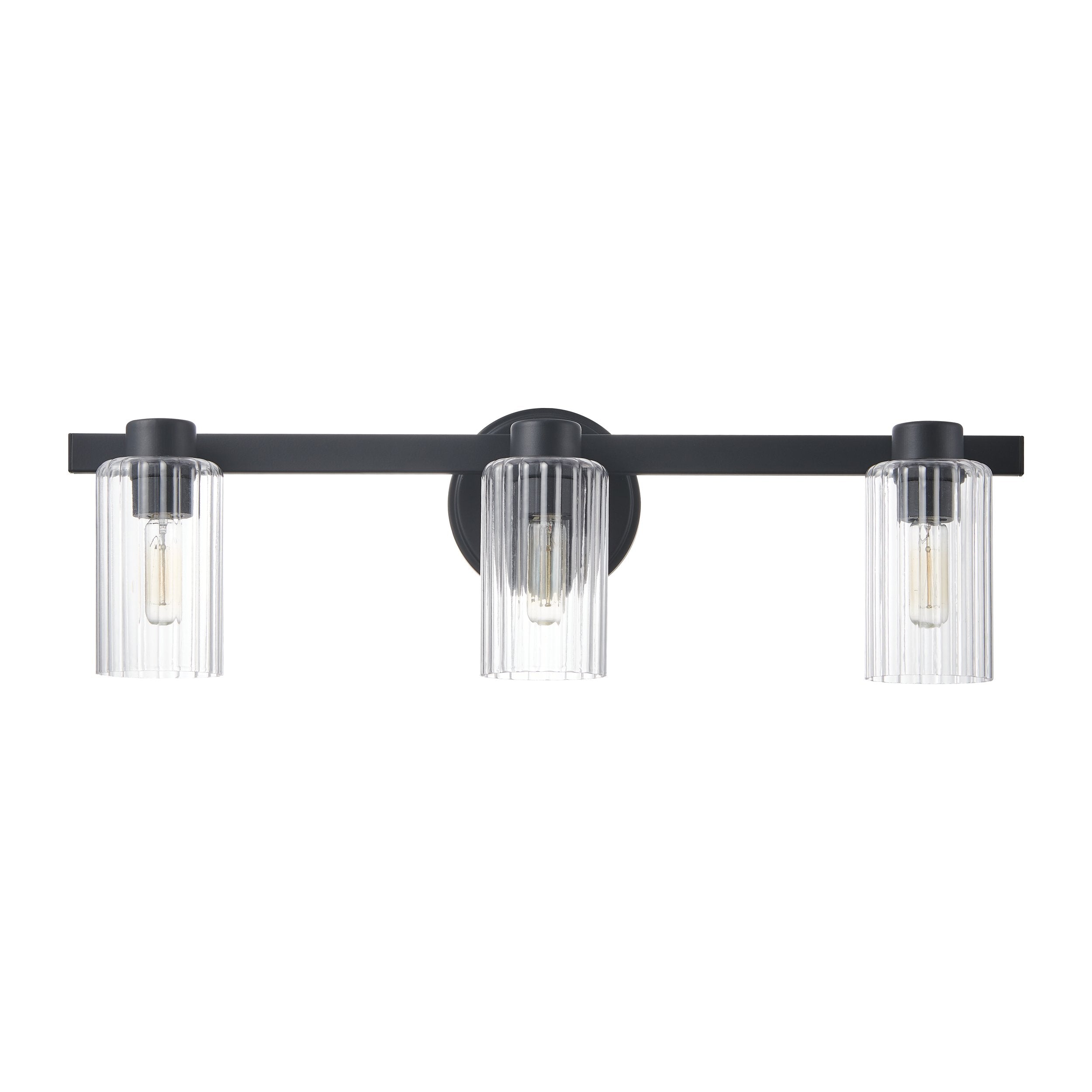 Bedminster 24-inch 3-light Matte Black Vanity Light with Clear Ribbed Glass Shades
