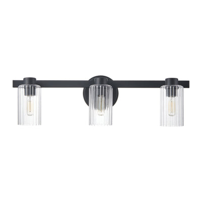 Bedminster 24-inch 3-light Matte Black Vanity Light with Clear Ribbed Glass Shades