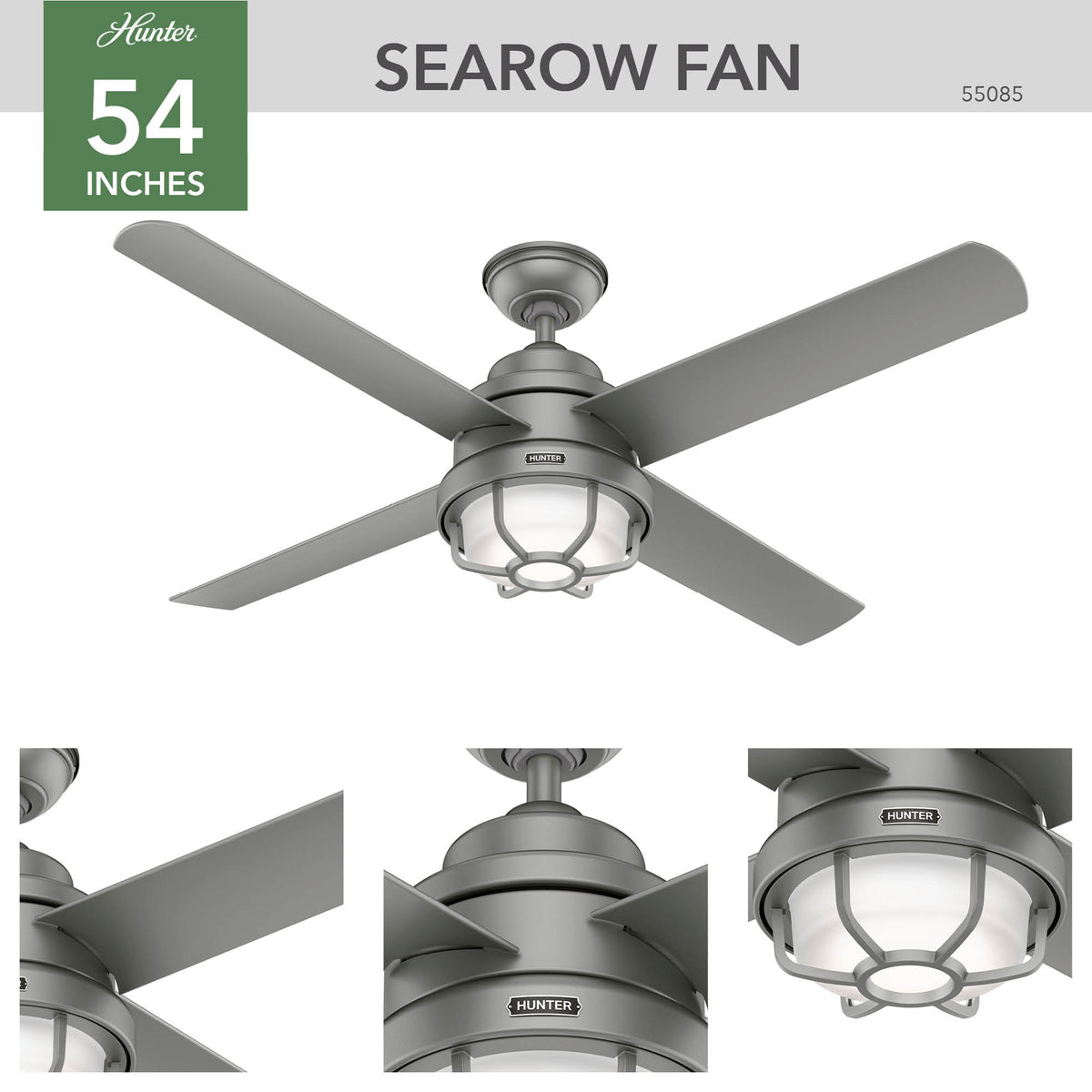 54 inch Searow Matte Silver WeatherMax Indoor / Outdoor Ceiling Fan with LED Light Kit and Wall Control