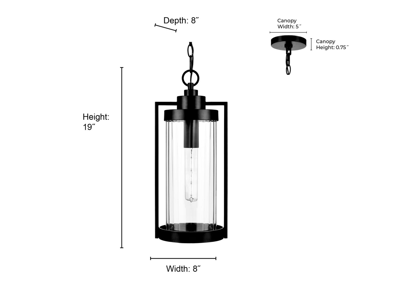 19'' Braselton Powder Coated Black 1 Light Hanging Lantern