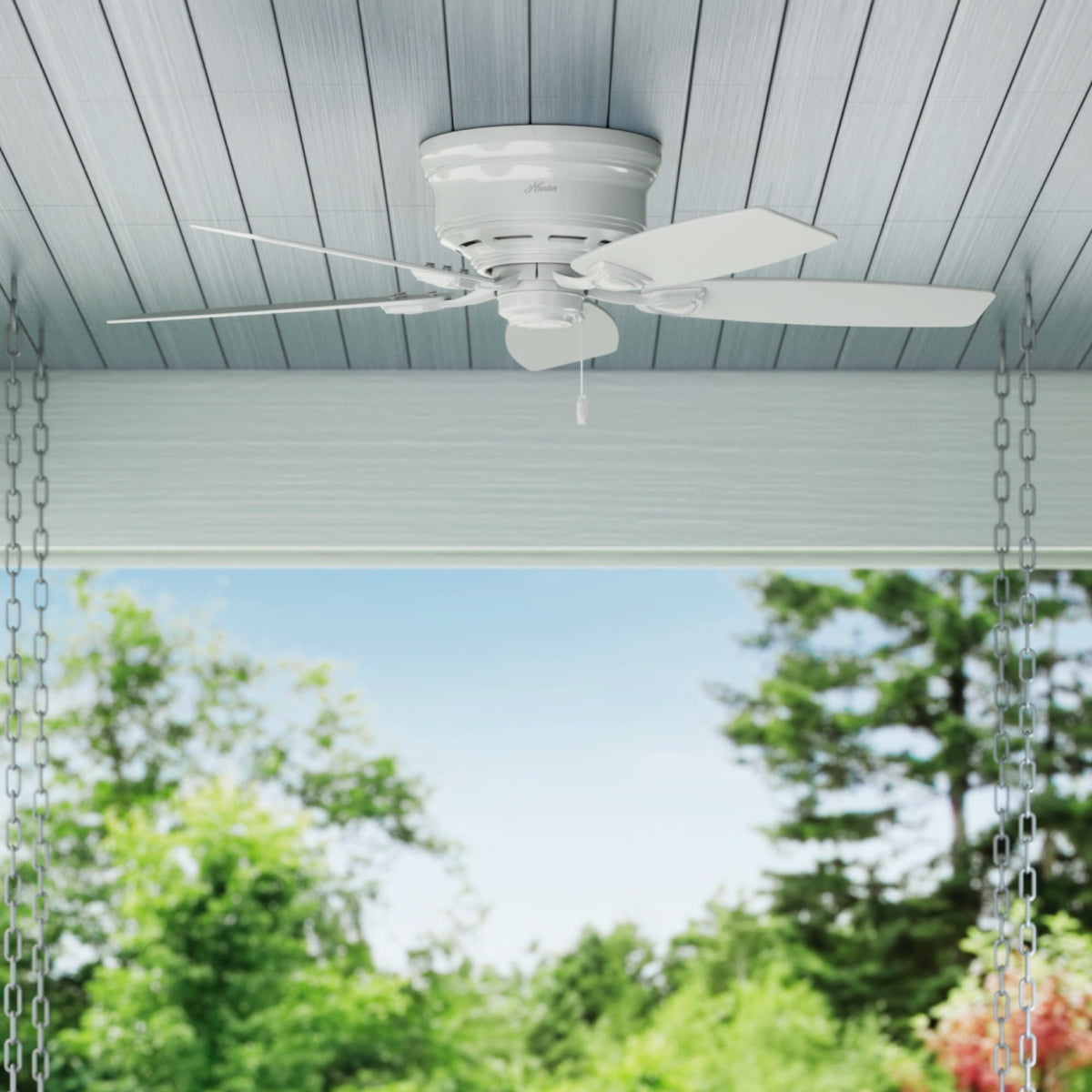 48 inch Sea Wind White Low Profile Damp Rated Ceiling Fan and Pull Chain