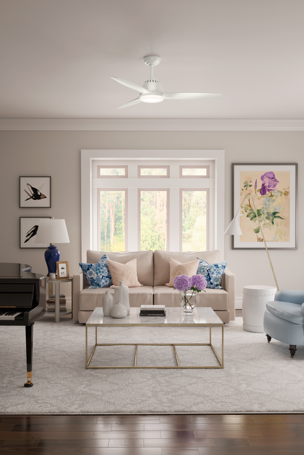 Casablanca 52 inch Wisp Fresh White Ceiling Fan with LED Light Kit and Handheld Remote