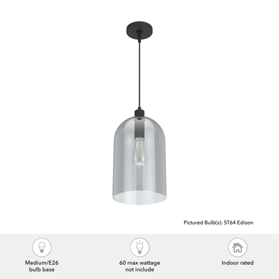 Lochemeade 9-inch 1-light Natural Black Iron Pendant with Smoked Glass