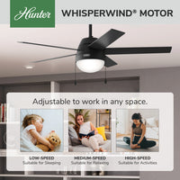 52 inch Anslee Matte Black Ceiling Fan with LED Light Kit and Pull Chain